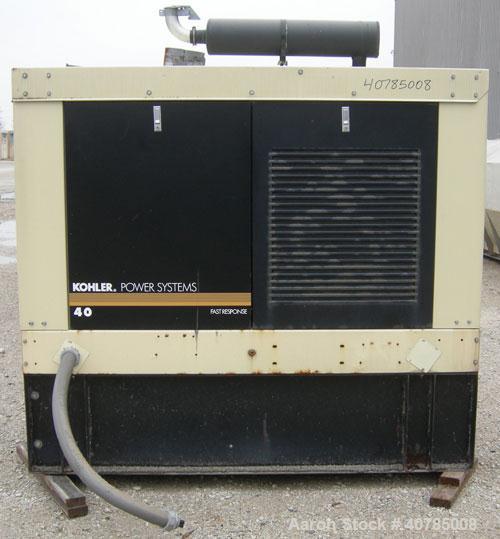Used Kohler 40 kW Fast-Response II Diesel generator set. Model 40REOZJB, serial #0764825. John Deere engine SN-PE3029T266713. Alternator model 4Q10, 1/60/120/240V. 175 amp main-line circuit breaker. ...