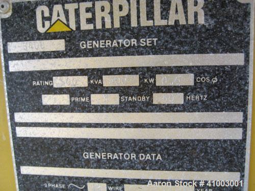 Used Cat 400 kW Diesel Generator Set. 3/60/277-480V. CAT 3408B engine. 168 hours. Built 1990. No muffler.
