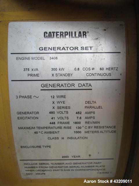 Used Caterpillar 300 kW diesel generator. CAT 3406 engine
