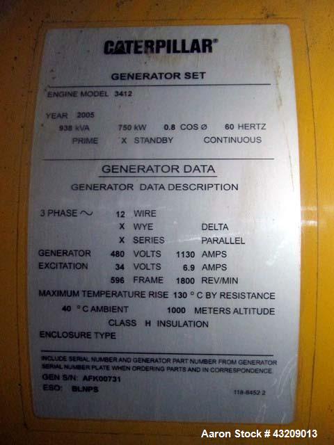 Used Caterpillar 750 kW diesel generator set. CAT 3412 engine