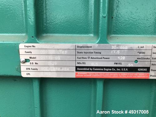 Used Cummins 1000 kW Standby (900 kW prime) Diesel Generator