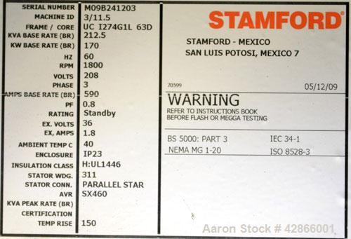 New - Baldor 150 kW standby (140kW prime) diesel generator set, model IDLC150-3JU. John Deer model 6068HF285 engine rated 237 HP @ 1800 RPM, EPA Tier III. Stamford Newage Generator Model UCI274E-311 ...
