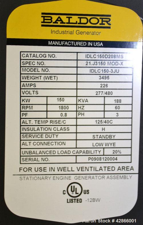 New - Baldor 150 kW standby (140kW prime) diesel generator set, model IDLC150-3JU. John Deer model 6068HF285 engine rated 237 HP @ 1800 RPM, EPA Tier III. Stamford Newage Generator Model UCI274E-311 ...