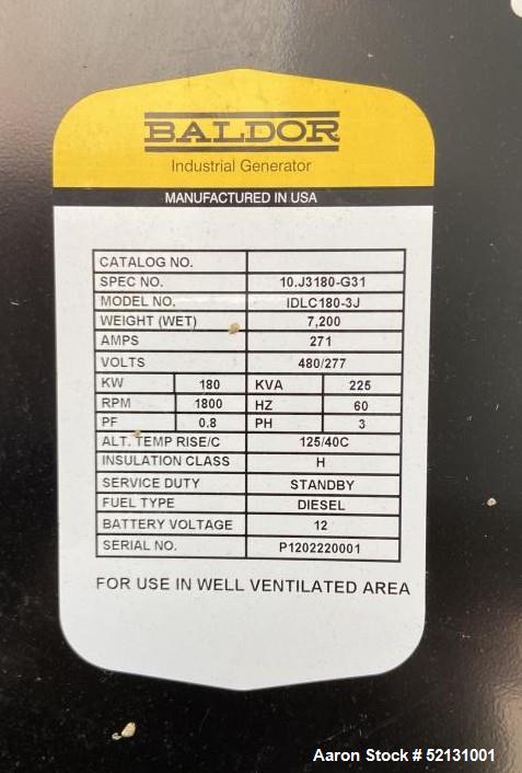 Baldor Industries 180 KW Diesel Standby Power Generator