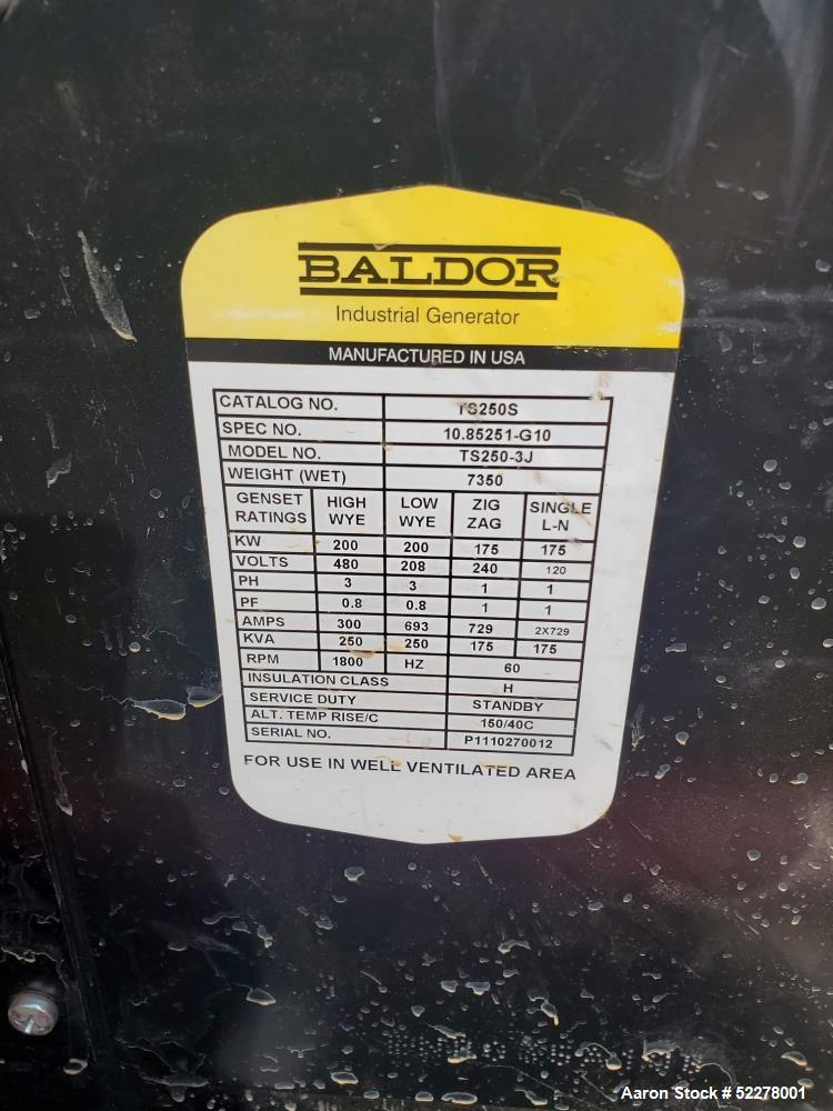 Used Baldor 200 kW Standby (180 kW prime) Rental Grade Portable Diesel Generator Set, model TS250T, SN-P1110270012. John Deere 6068HF475 engine rated 314 HP at 1800 RPM, SN-PE6068L114688, EPA tier 3 ...