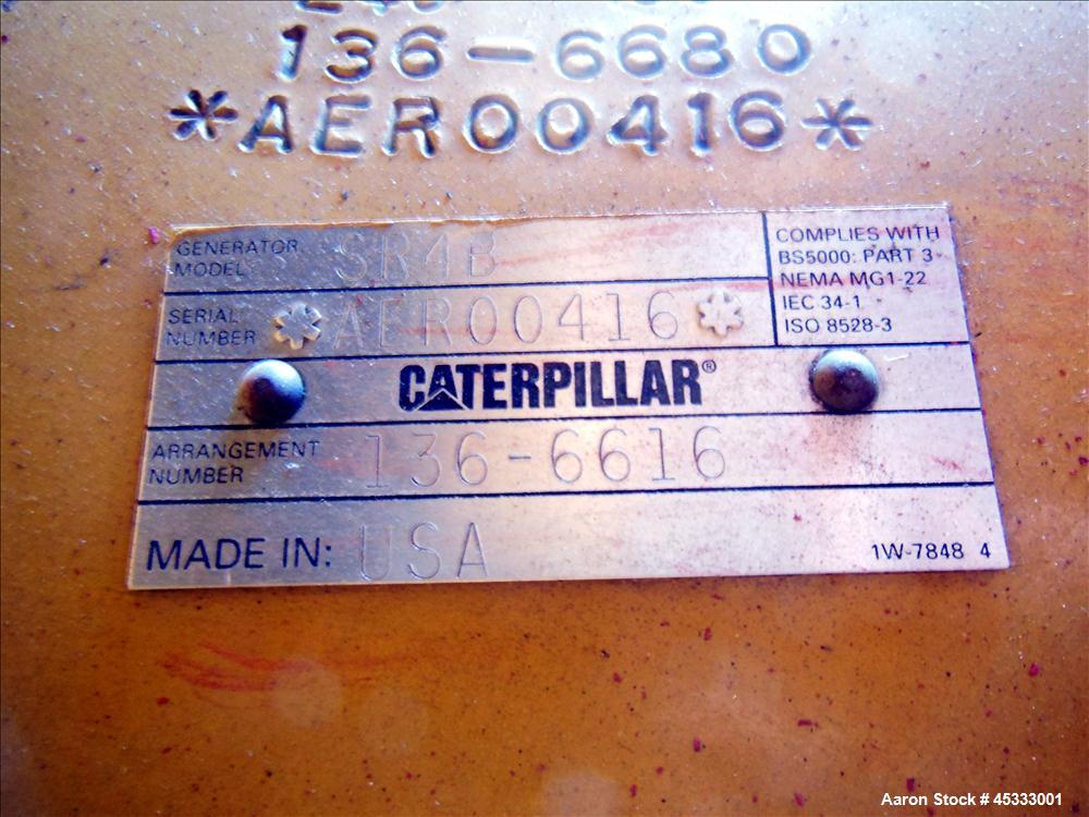 Used Caterpillar 650 kW standby diesel generator set. CAT 3412 engine rated 968 HP at 1800 RPM, SN-1EZ06825.  3/60/277/480V, 12 lead reconnectable to other voltages. 1000 Amp mainline circuit breaker...