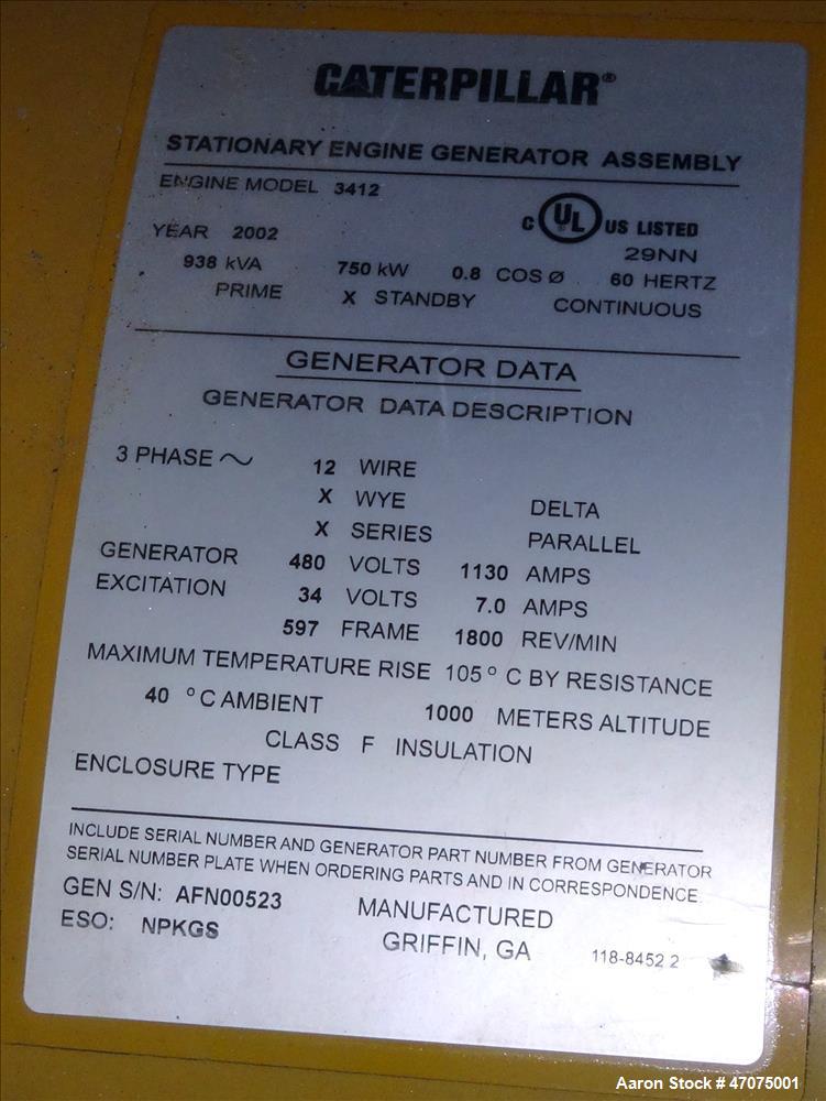 Used CAT 3412 engine. Caterpillar 750 kW  diesel generator.
