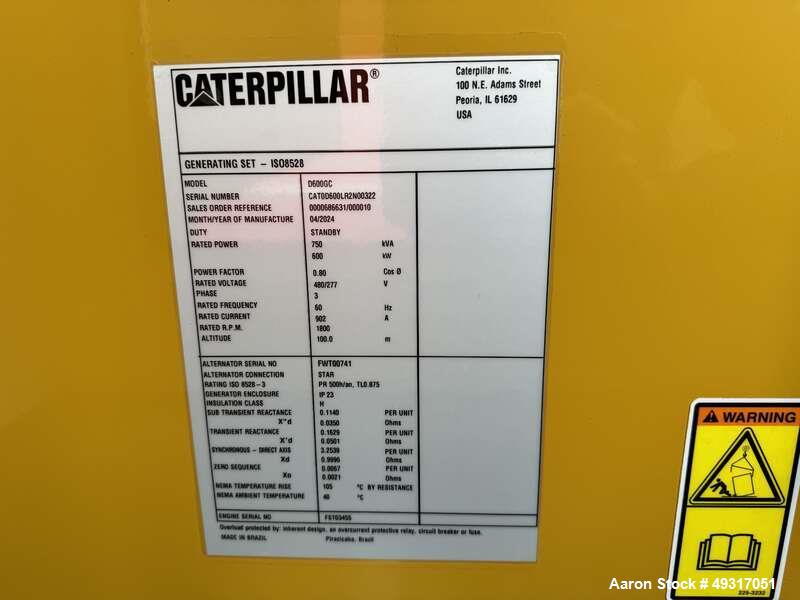 Unused Caterpillar 600 kW Diesel Generator – D600GC, Tier 2, UL142 Fuel Tank, IBC Seismic, 2024