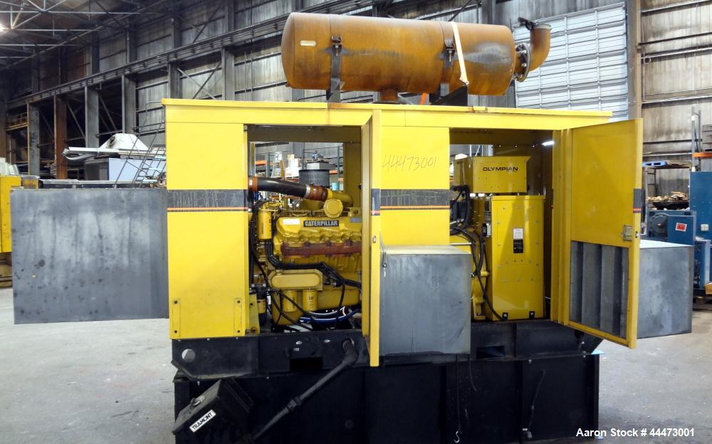 Used Caterpillar / Olympian 200 kW Standby Diesel Generator Set, CAT model 3208 engine rated 299 hp @ 1800 rpm, serial #5YF03072. 3/60/277/480V. 350 Amp main-line circuit breaker. Weather enclosure. ...