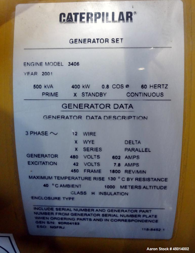 Used CAT 3406 400 kW Standby Diesel Generator Set, Model 3406.