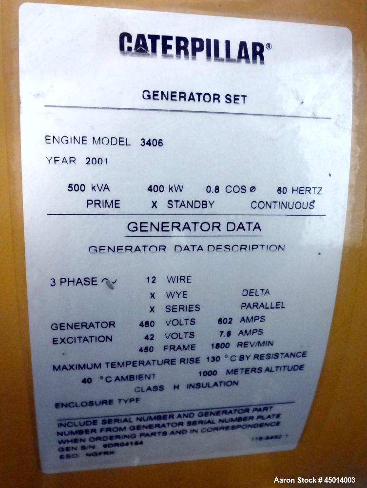 Used Caterpillar 400 kW Standby Diesel Generator Set, CAT Model 3406