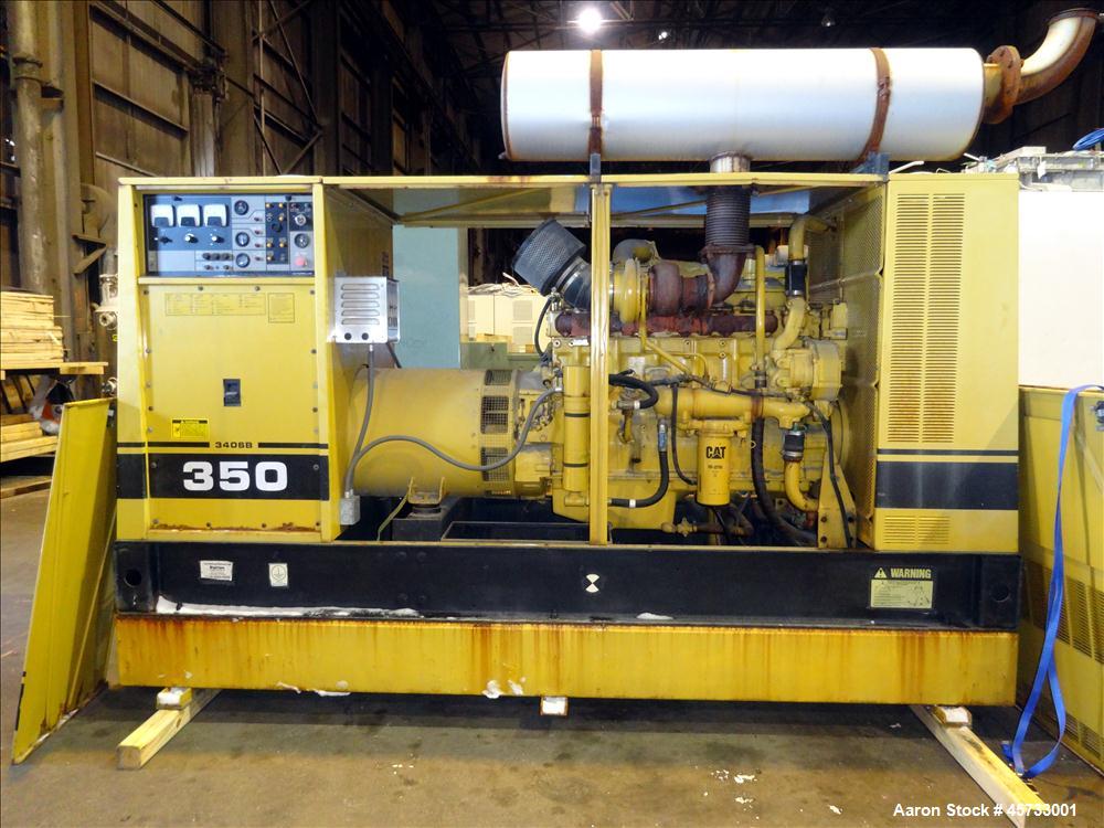 Used Caterpillar 350kW standby diesel generator set, Cat 3406 engine rated 519 HP at 1800 RPM, SN-4RG00872. 3/60/277/480V. 600 Amp main-line circuit breaker. Weather enclosure. Approx 200 gallon sub-...