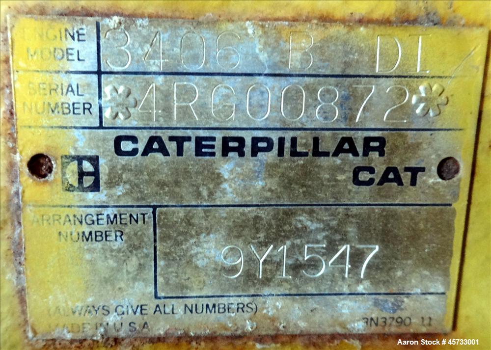 Used Caterpillar 350kW standby diesel generator set, Cat 3406 engine rated 519 HP at 1800 RPM, SN-4RG00872. 3/60/277/480V. 600 Amp main-line circuit breaker. Weather enclosure. Approx 200 gallon sub-...