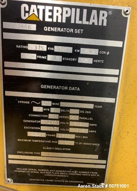 Used- Caterpillar 300 kW Standby Diesel Generator Set.