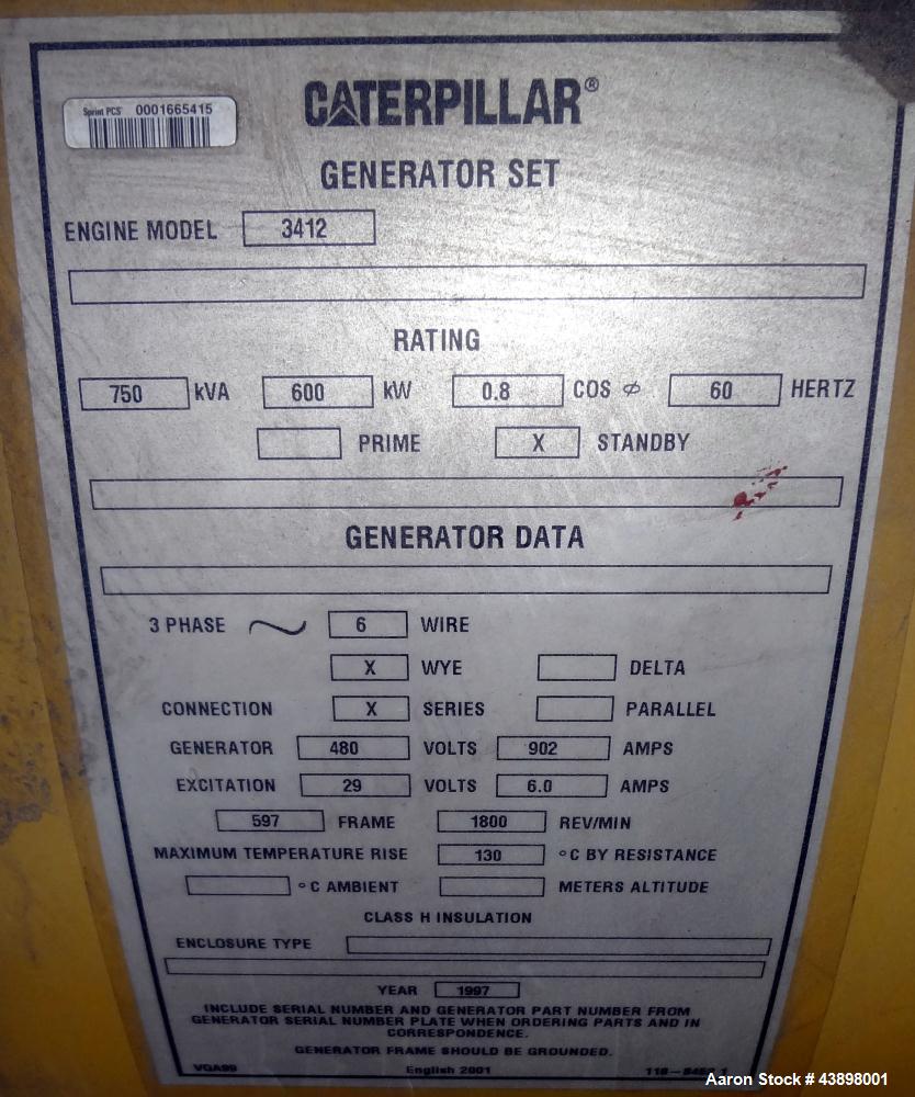Used CAT 600 kW Standby Diesel Generator Set. Caterpillar 3412 engine