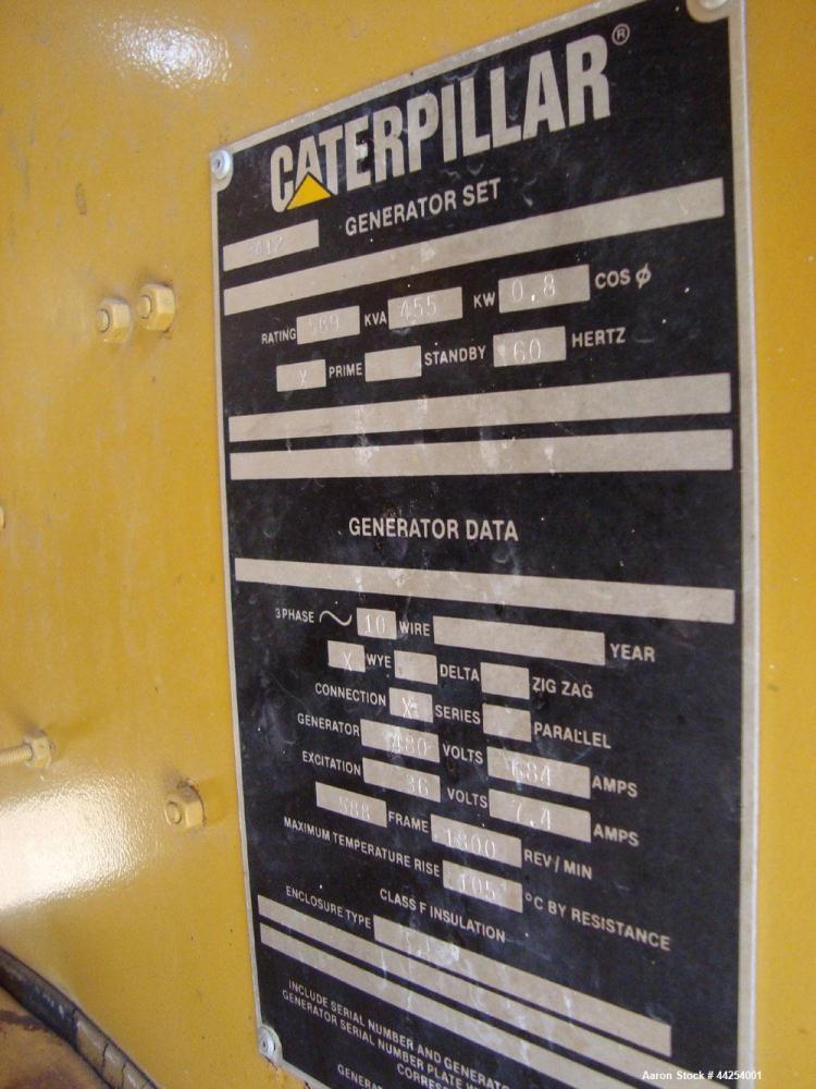 Used Caterpillar 455kW Prime Rated Diesel Generator Set, Model SR-4 Generator
