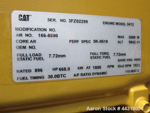 Used- CAT 600 kW standby diesel generator set, SN-AER00103, Caterpillar 3412 engine rated 896 HP at 1800 RPM, SN-3FZ02299. 3...