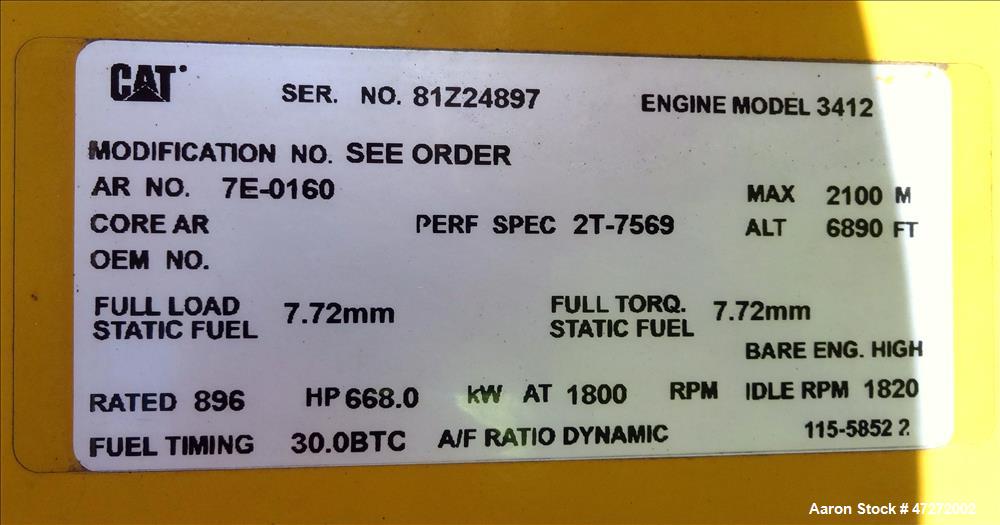 Used- Caterpillar 600 kW standby diesel generator. CAT 3412 engine