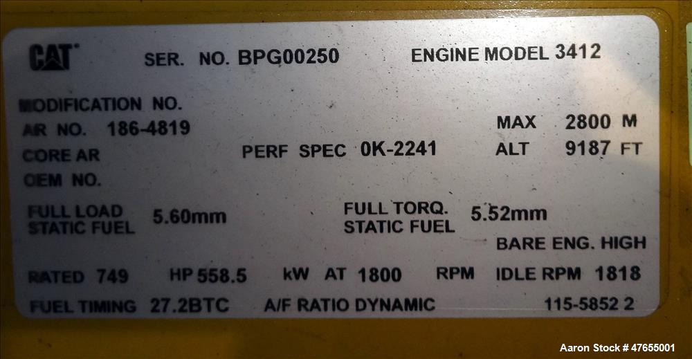 Used CAT 500 kW diesel generator. Caterpillar 3412 engine.