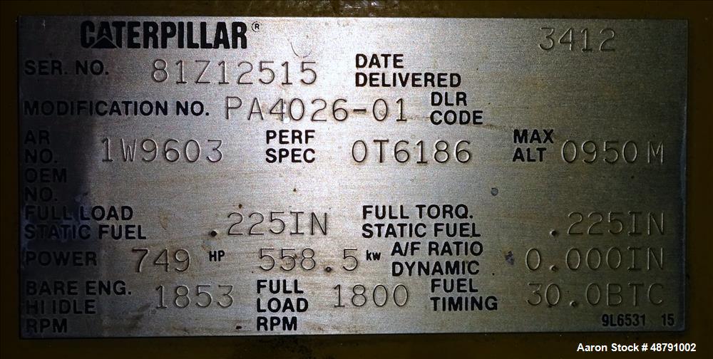 Used Caterpillar 500 kW Standby Diesel Generator.