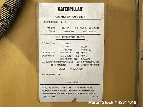 Used Caterpillar 600 kW Standby (545 kW prime) Diesel Generator Set