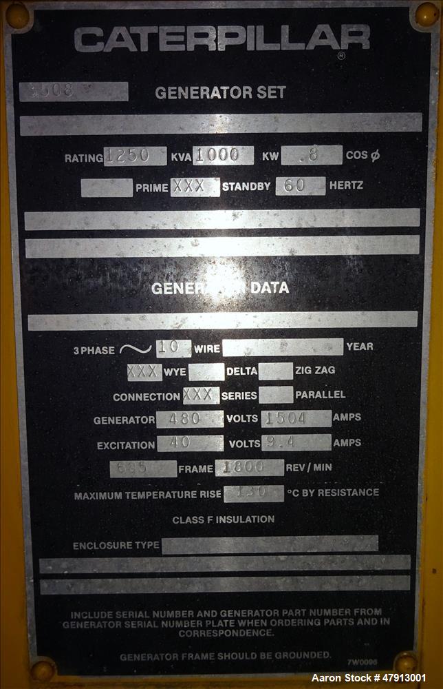 Used-Caterpillar 1000 kW diesel generator set. CAT 3508 engine