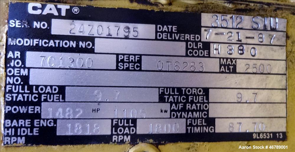 Used Catepillar 1000 kW diesel generator set. CAT 3512 engine