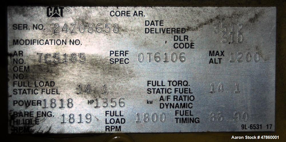 Used CAT 1250 kW standby diesel generator. Caterpillar 3512 engine