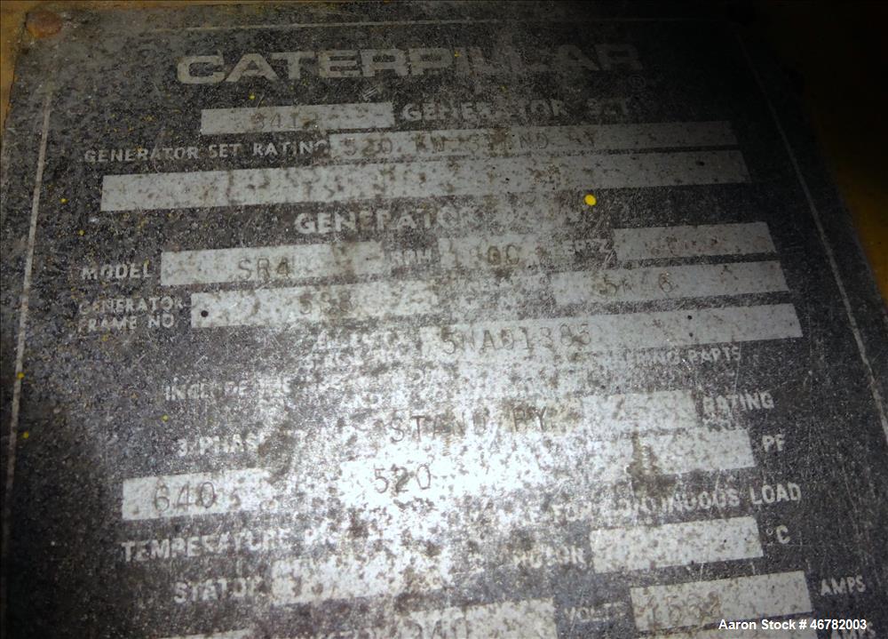 Used Caterpillar 520 kW standby diesel generator set. CAT 3412 engine
