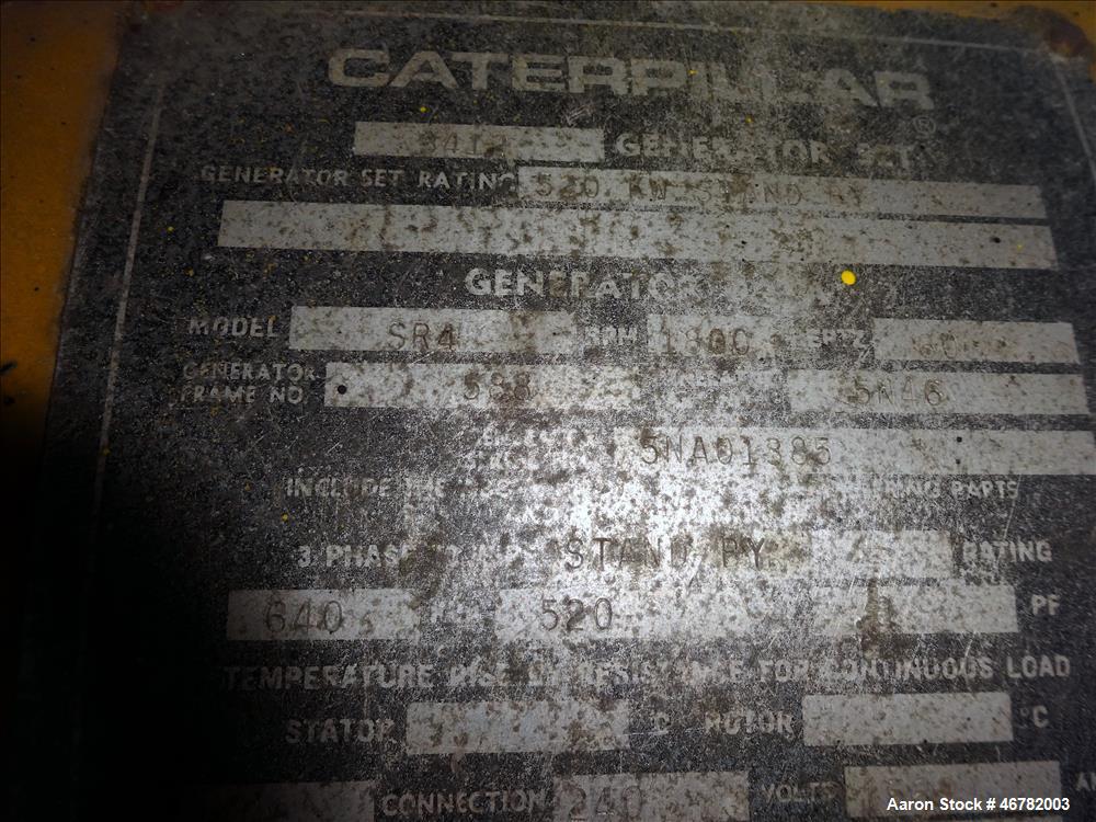 Used Caterpillar 520 kW standby diesel generator set. CAT 3412 engine