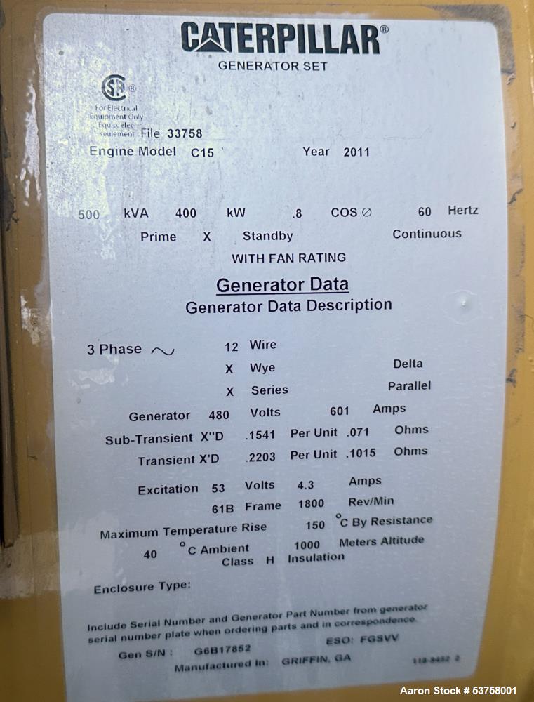 Used CAT Model C15 Engine 400kW Diesel Generator | Ready To Ship