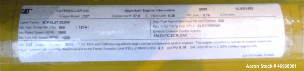 Unused Caterpillar 800 kW diesel generator set, CAT C27 engine EPA Tier 2 certif