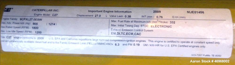 Unused Caterpillar 800 kW diesel generator set, CAT C27 engine EPA Tier 2 certif
