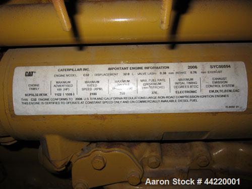 Used CAT 1000kW standby diesel generator set, portable / trailer mounted, SN-SXC00745. Caterpillar C32 engine rated 1502 HP @ 1800 RPM, SN-SYC00594, emissions EPA Tier 2 certified. 3/60/480V. SR4B-GD...