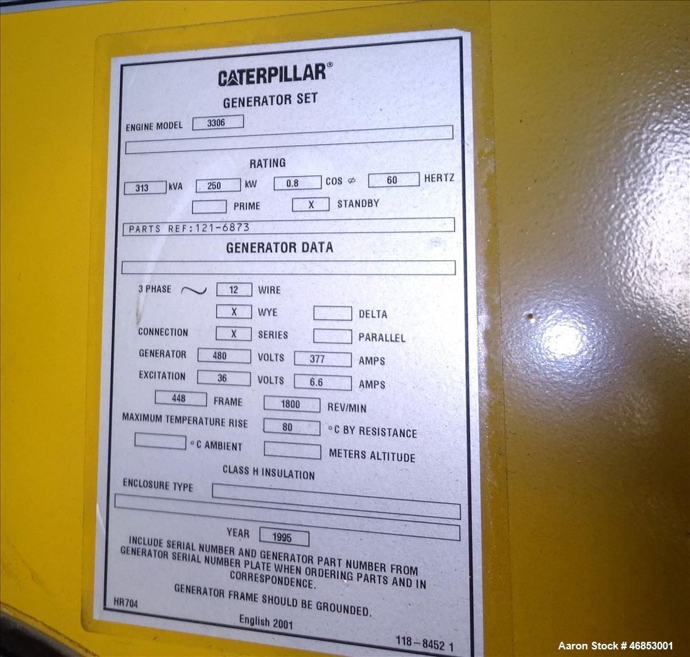 Used Caterpillar 250 kW diesel generator.
CAT 3306 engine.