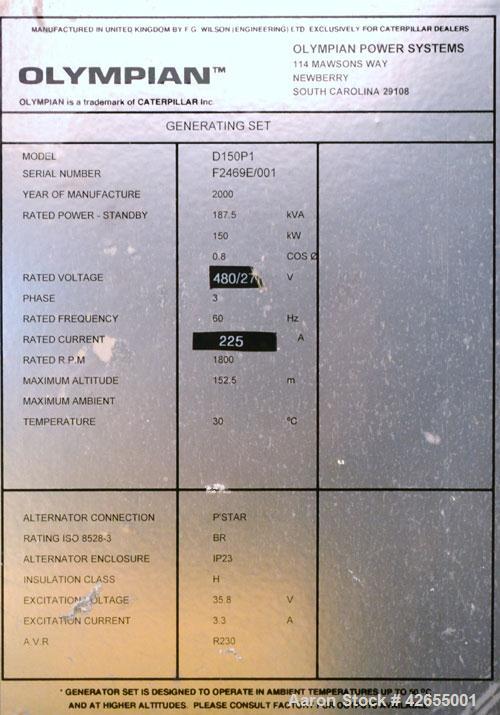 Used- Caterpillar / Olympian 150 kW diesel generator set. Olympian model D150P1, SN-F2469E/001. 3/60/277-480V. PMG (permanen...