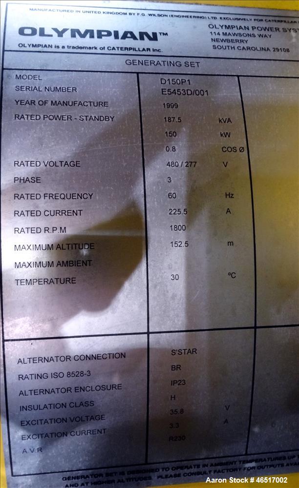 Used-Caterpillar / Olympian 150 kW  diesel generator , model D150P1. Perkins eng