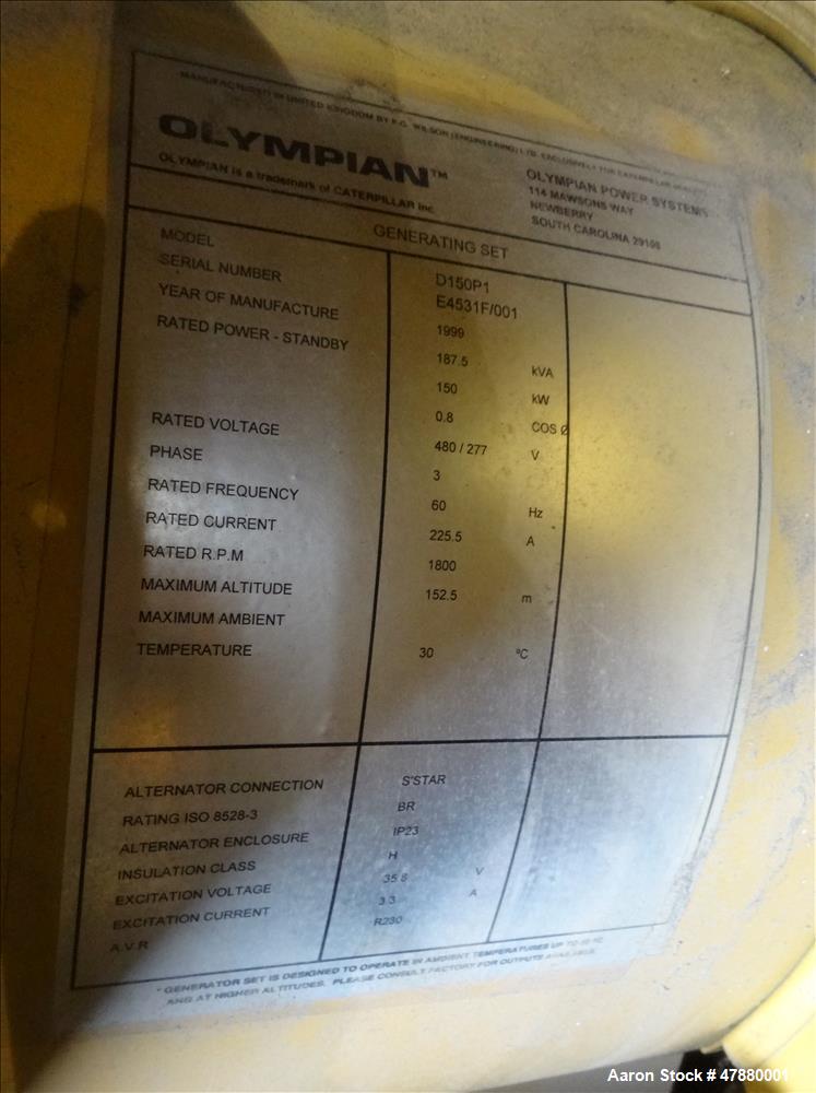 Used Caterpillar / Olympian 150 kW standby Diesel Generator Set Model D150P1 SN