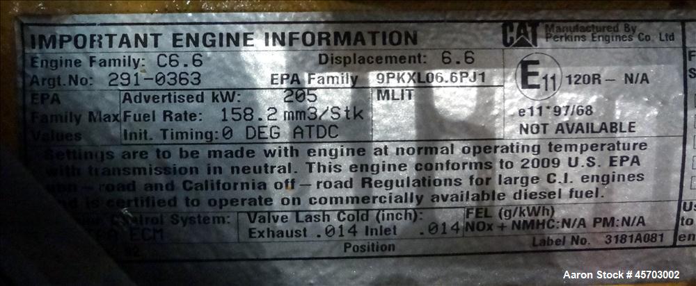 Used Caterpillar 175 kW Standby (157.5 Prime) Diesel Gen Set, Model D175-2