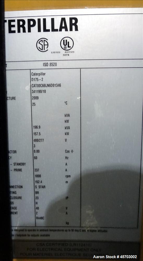 Used Caterpillar 175 kW Standby (157.5 Prime) Diesel Gen Set, Model D175-2