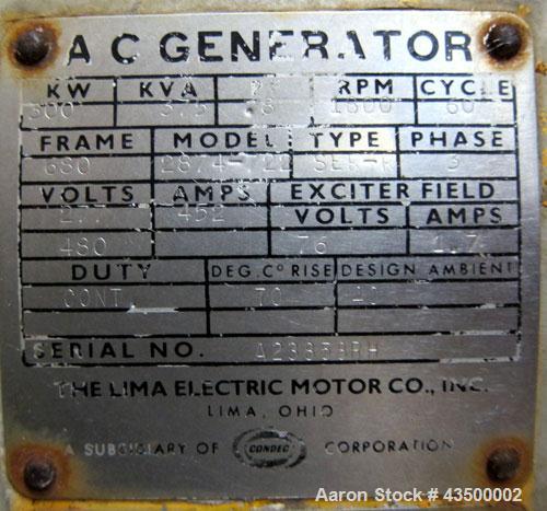 Caterpillar 300 kW diesel generator set, CAT D346 engine rated 550 HP @ 1800 RPM SN-39J771. 3/60/277/480V. Lima Alternator SN- A23858RH. Muffler ships loose. 770 hrs