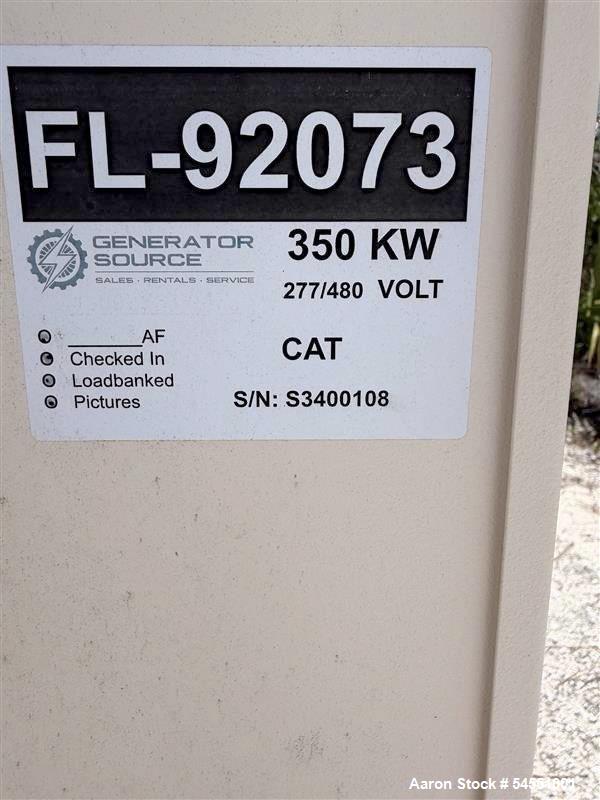 Used Caterpillar Diesel Generator Set, Model D3506C. Rated 350 kW. With enclosure and fuel tank. 1800 RPM. 3/60/480V. Built 2020. 779 hours.