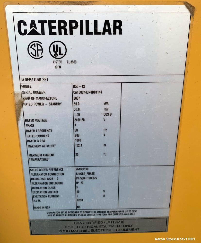 Used- Caterpillar D50-4S 50 kW Diesel Generator Set