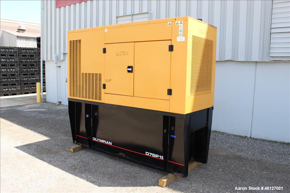 Used Caterpillar / Olympian 75 kW standby (67.5 kW prime) diesel generator set, model D75P1S, SN-OLY00000ANPS01614. Perkins engine rated 150 HP at 1800 RPM, SN-YB50852*U833984L. 3/60/120/208V reconne...