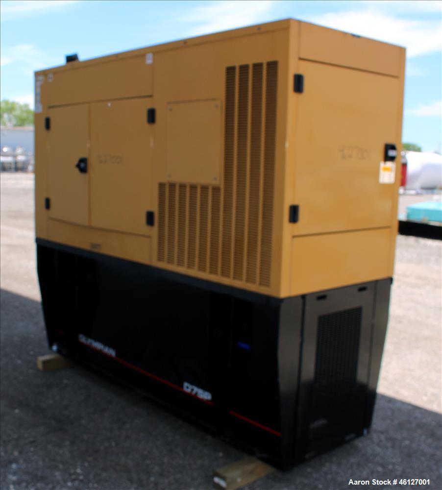 Used Caterpillar / Olympian 75 kW standby (67.5 kW prime) diesel generator set, model D75P1S, SN-OLY00000ANPS01614. Perkins engine rated 150 HP at 1800 RPM, SN-YB50852*U833984L. 3/60/120/208V reconne...