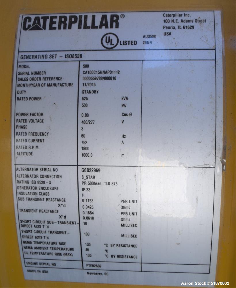 Used Caterpillar 500 kW Standby Diesel Generator Set