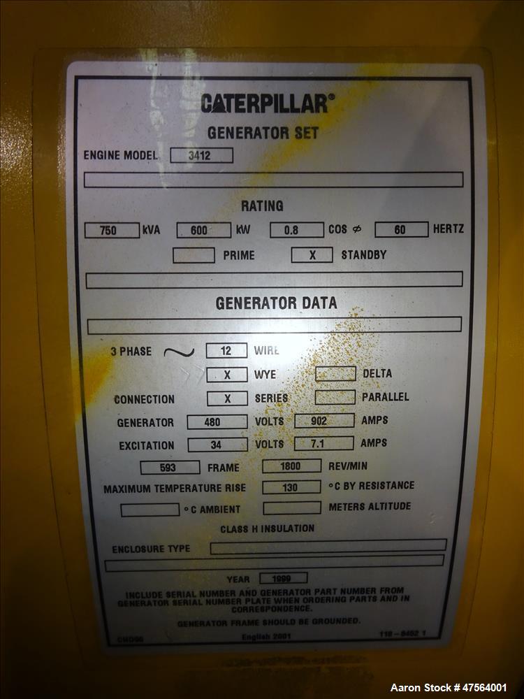 Used CAT 600 kW standby diesel generator set. Caterpillar 3412 engine