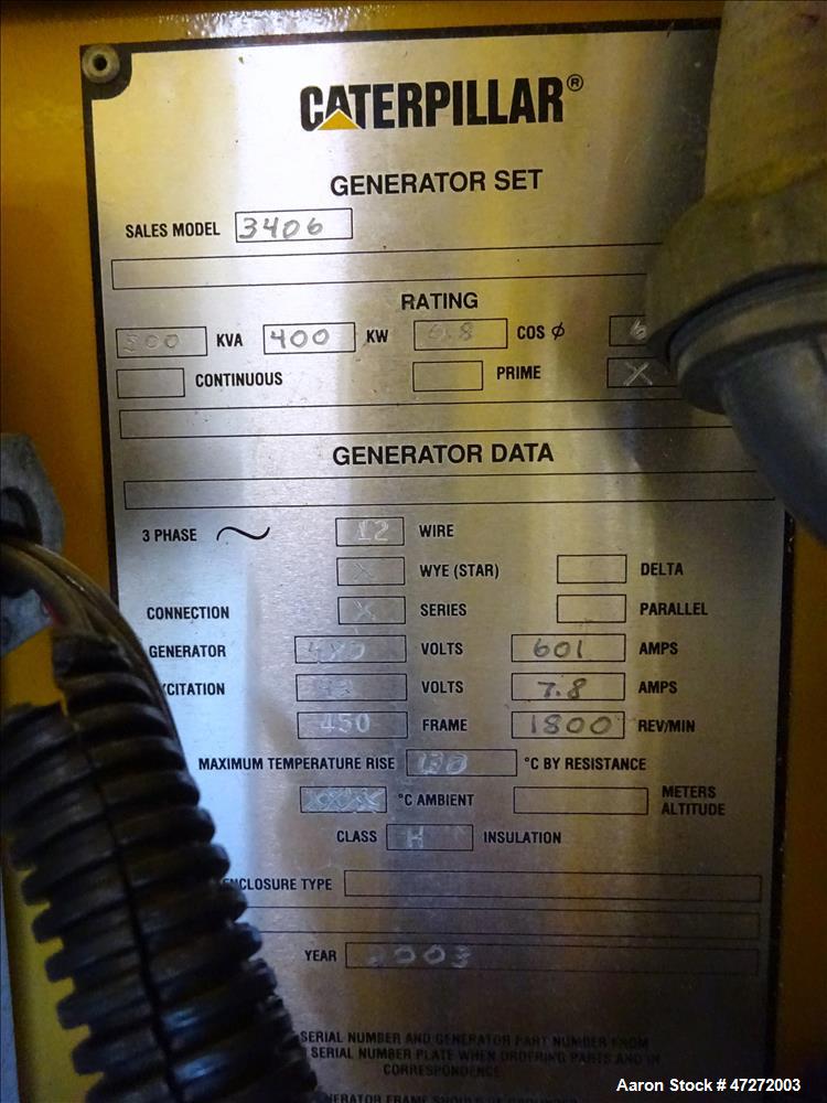 Used Caterpillar 400 kW diesel generator set. CAT 3406 engine