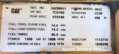 Used Caterpillar 1250 kW Standby Diesel Generator Set