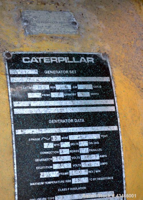 Used Caterpillar 600 kW diesel generator set. CAT model 3412 engine rated 890 HP @ 1800 RPM, SN-81Z07706. 3/60/480V. Gen end model SR4. SN-SFA04917. 1000 Amp main-line circuit breaker. Weather enclos...